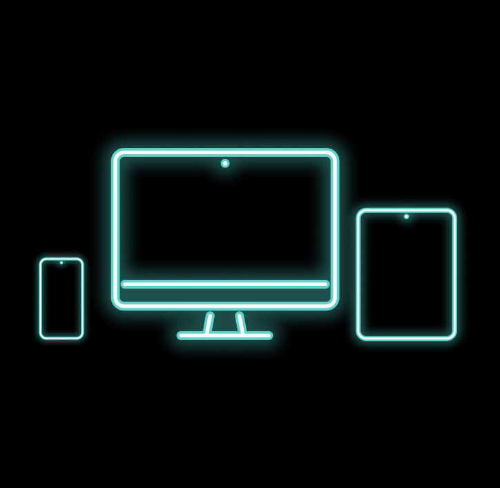 Neon Icons von Handy, Computer und Ipad